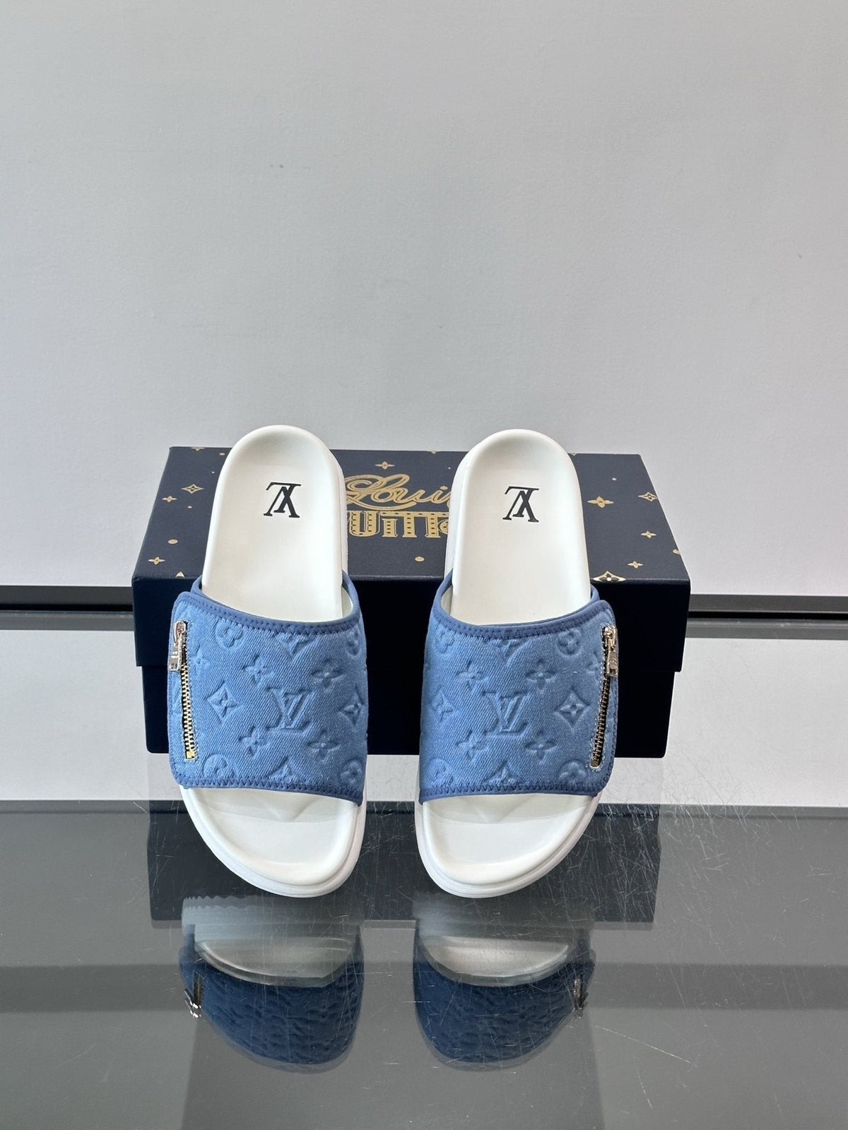 Louis Vuitton Embossed Strap Slide Sandals — front