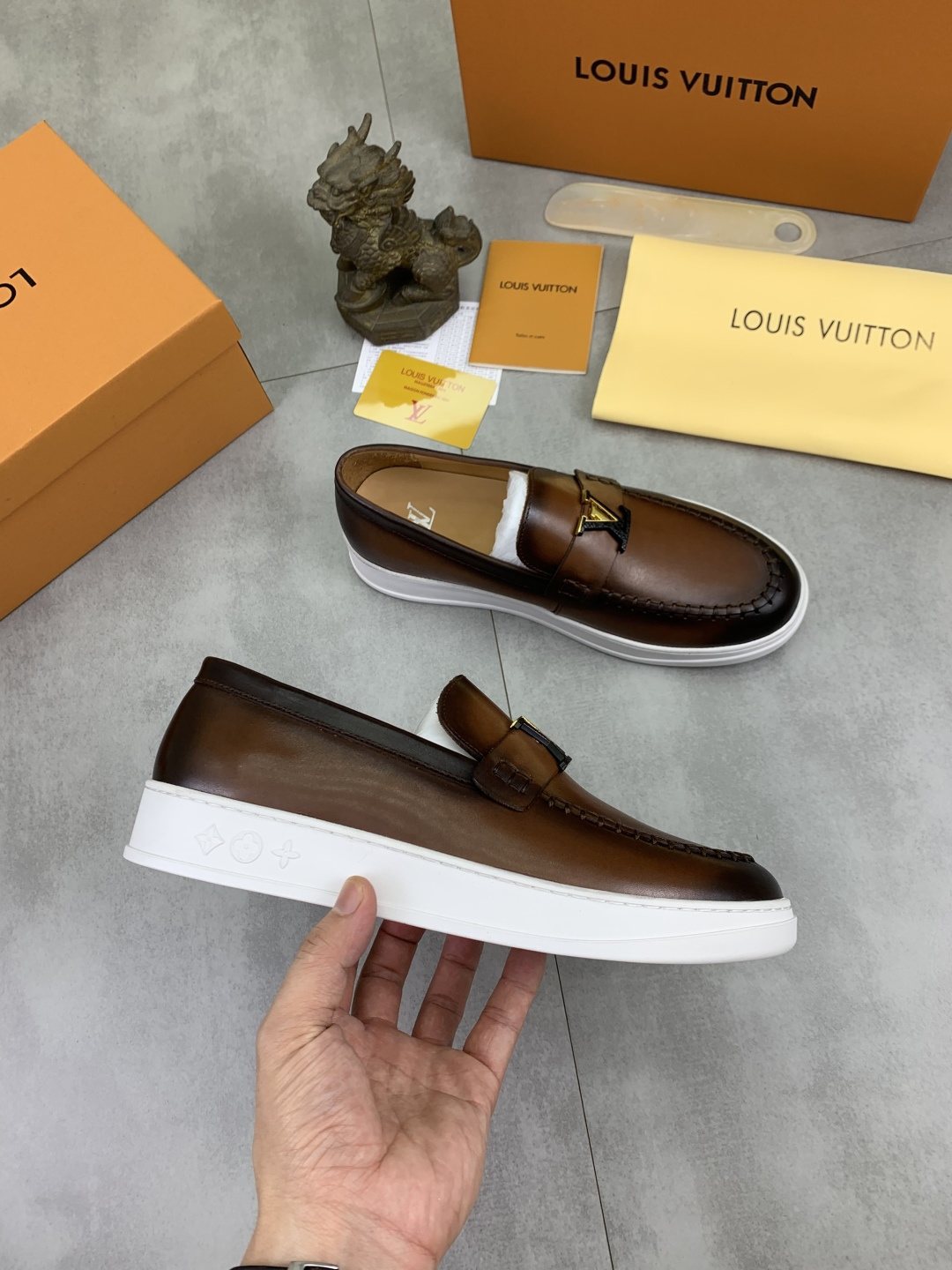 Louis Vuitton Metal Emblem Slip-On Loafers — side