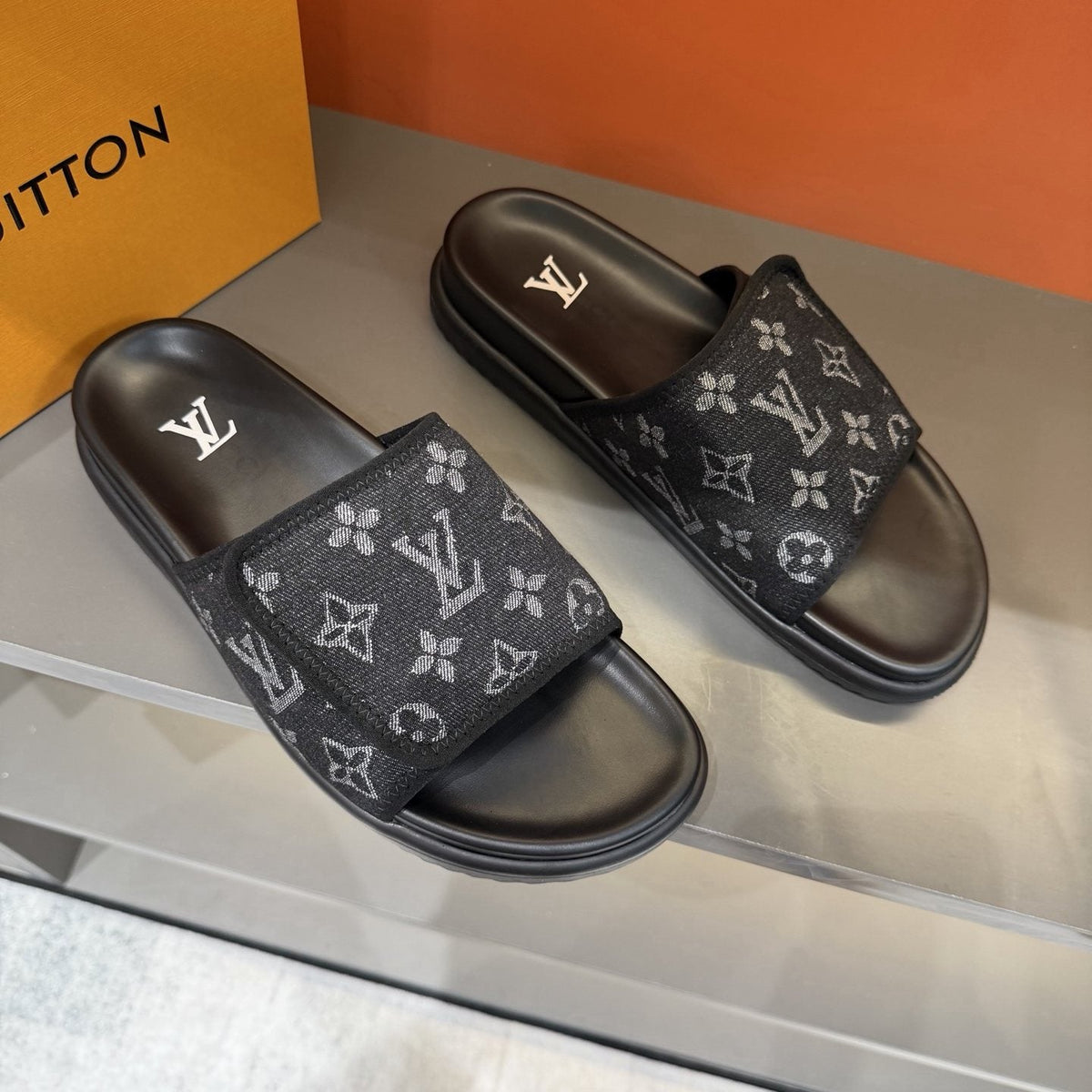 Louis Vuitton Monogram Strap Slide Sandals — front
