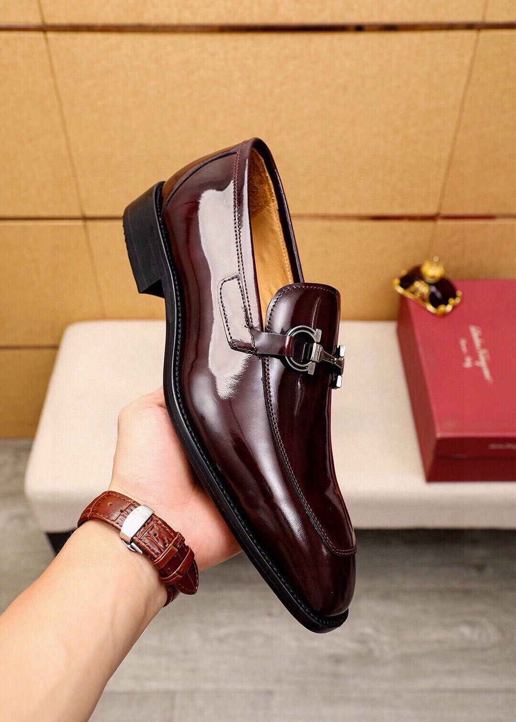 Ferragamo Buckle Leather Loafers — model