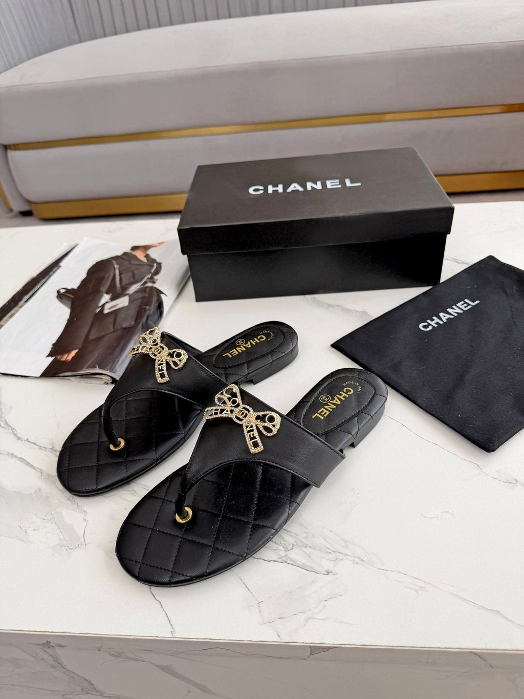 Quilted Bow Sandals — front