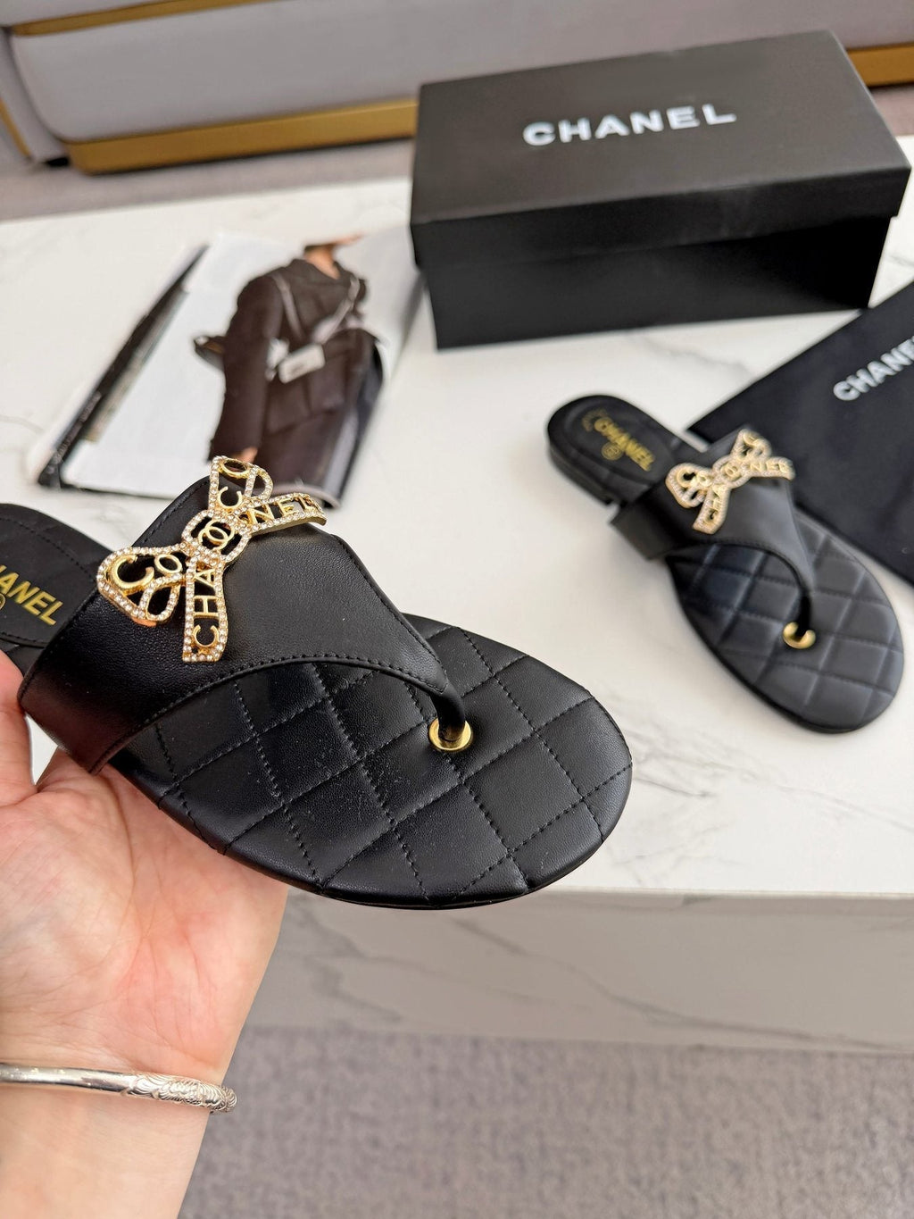 Quilted Bow Sandals — detail