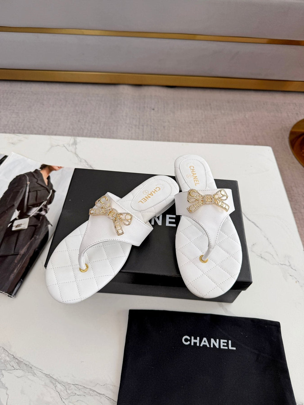 Quilted Bow Sandals — front