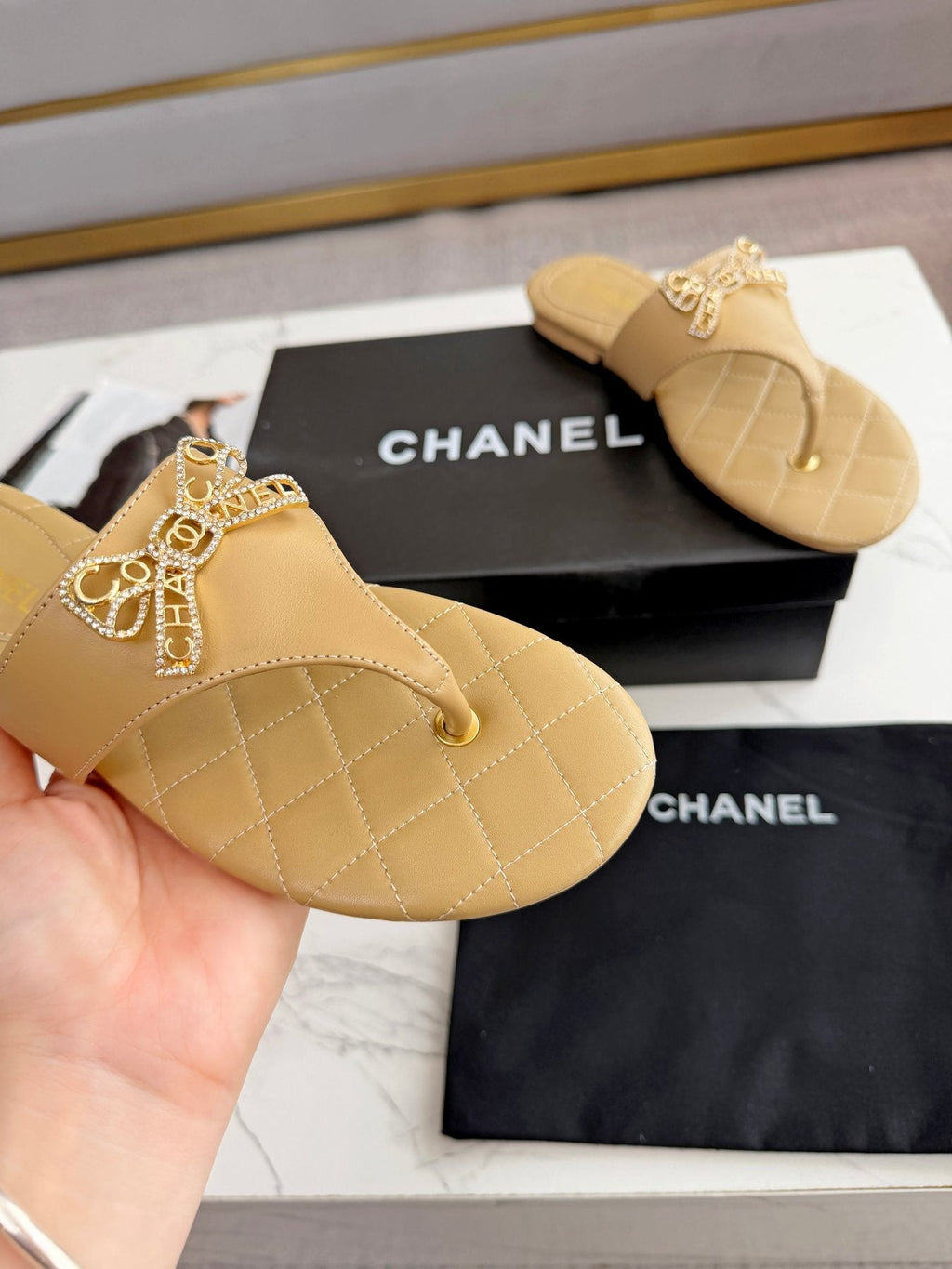 Quilted Bow Sandals — detail
