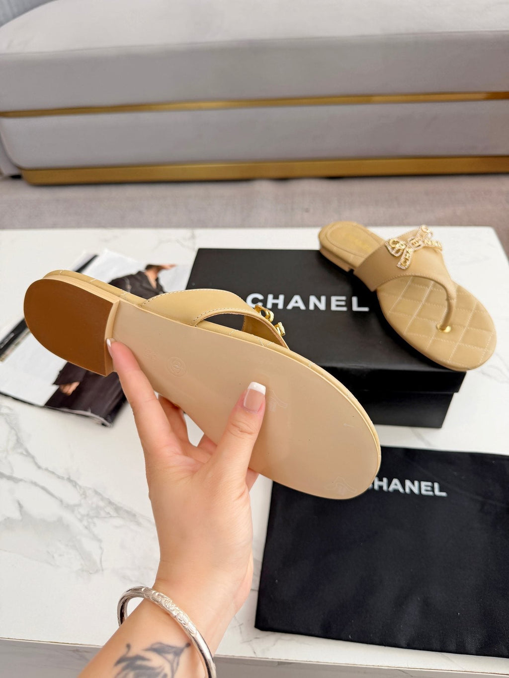 Quilted Bow Sandals — model