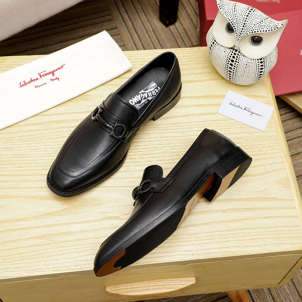 Salvatore Ferragamo Black Buckle Loafers — side