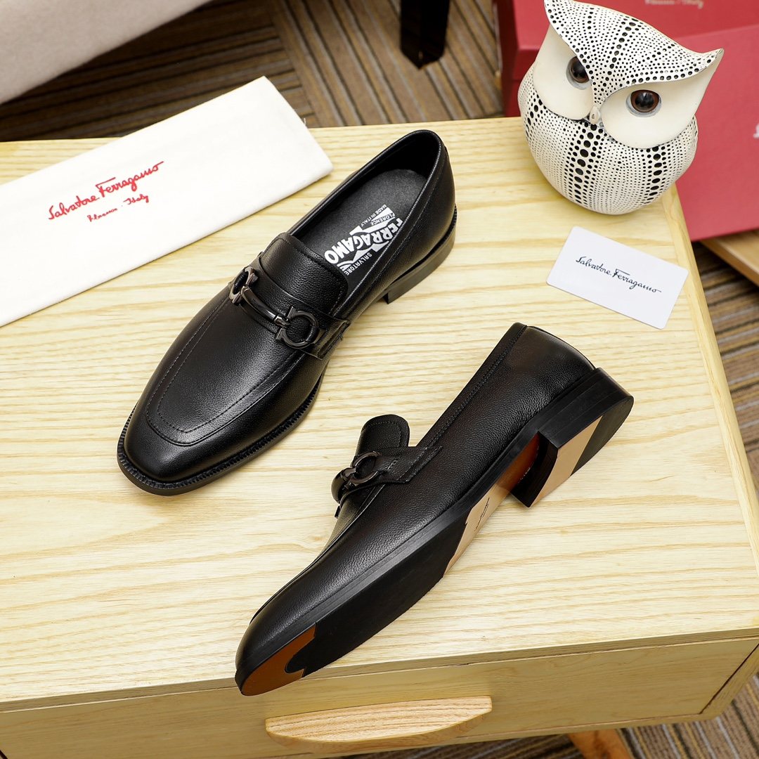 Salvatore Ferragamo Black Buckle Loafers — side