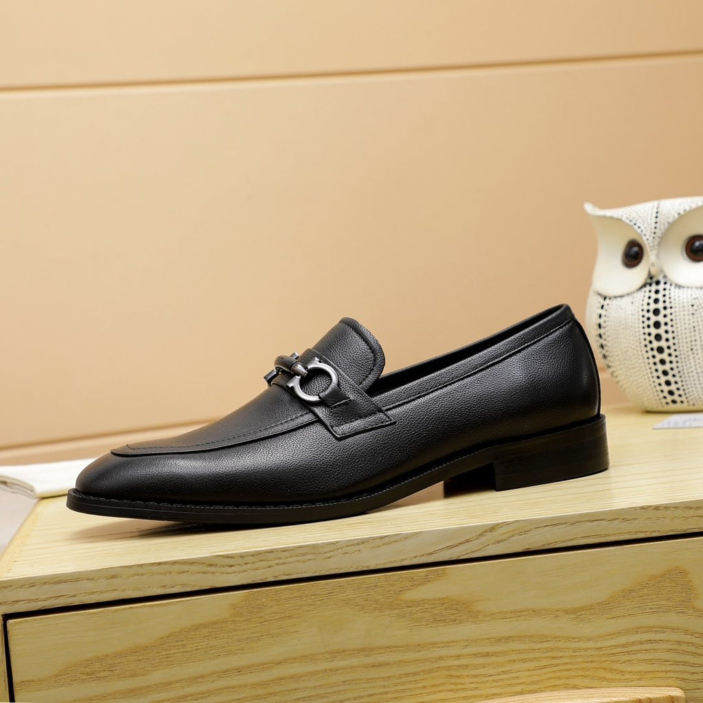 Salvatore Ferragamo Black Buckle Loafers — side