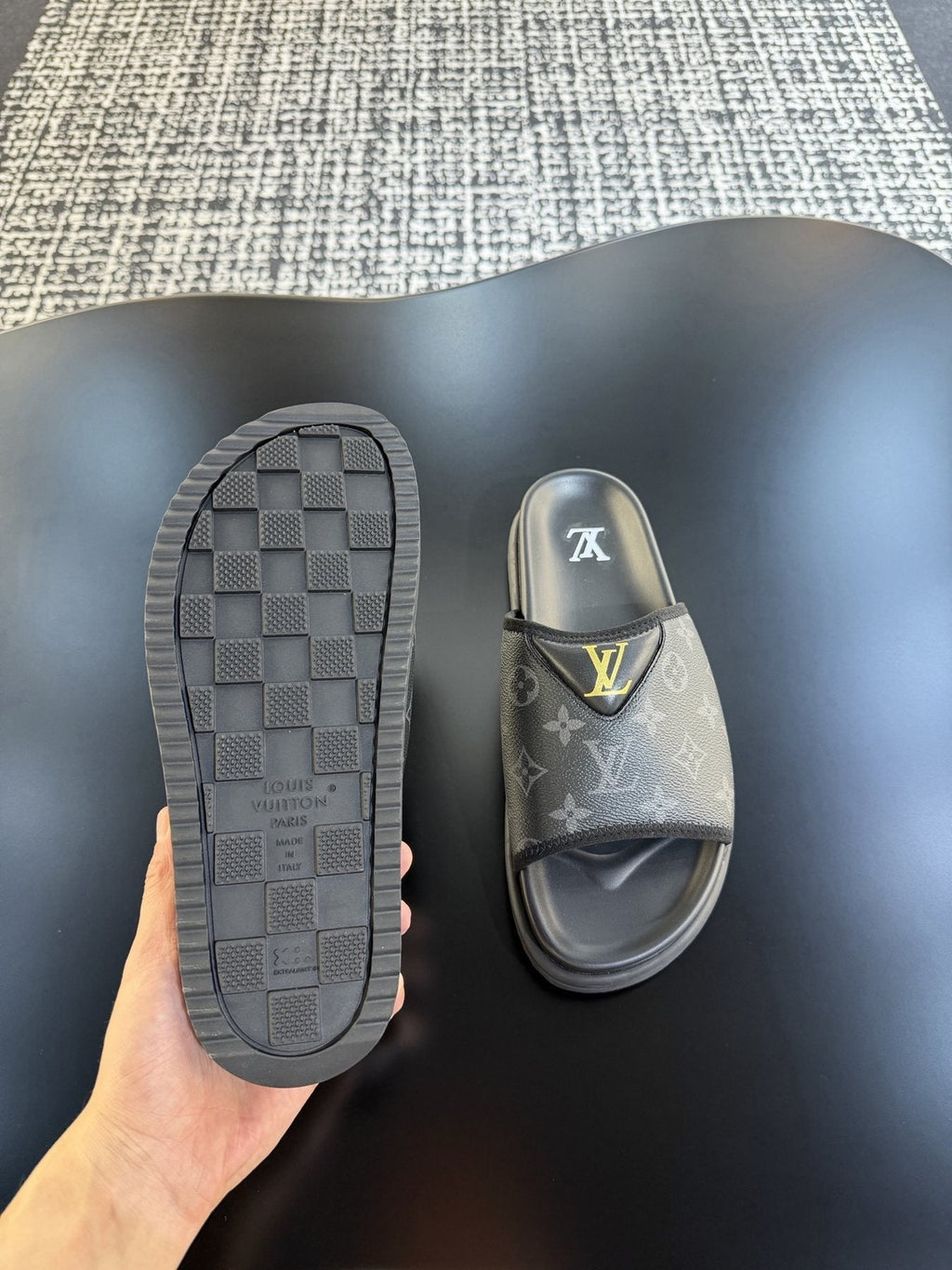 Louis Vuitton Monogram V Slide Sandals — side