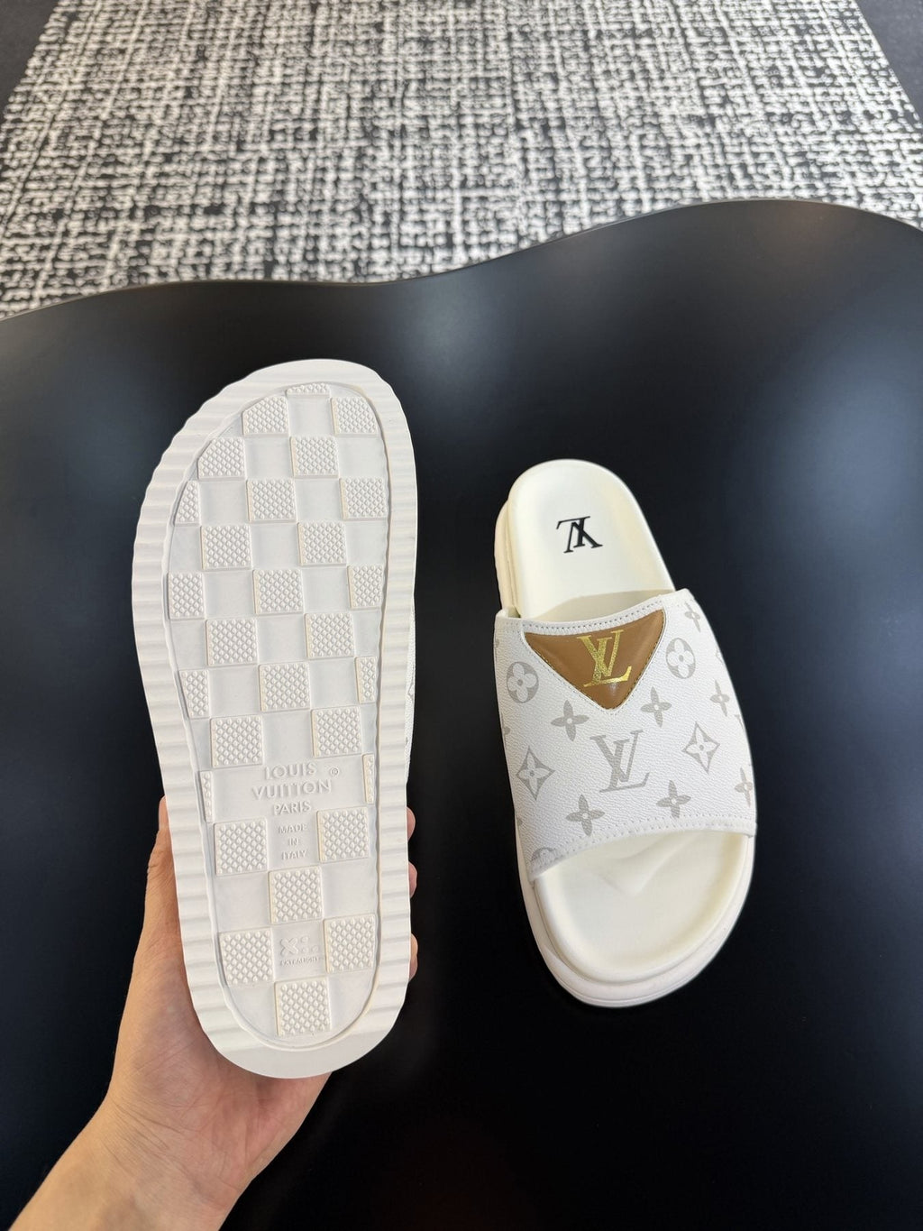 Louis Vuitton Monogram V Slide Sandals — side