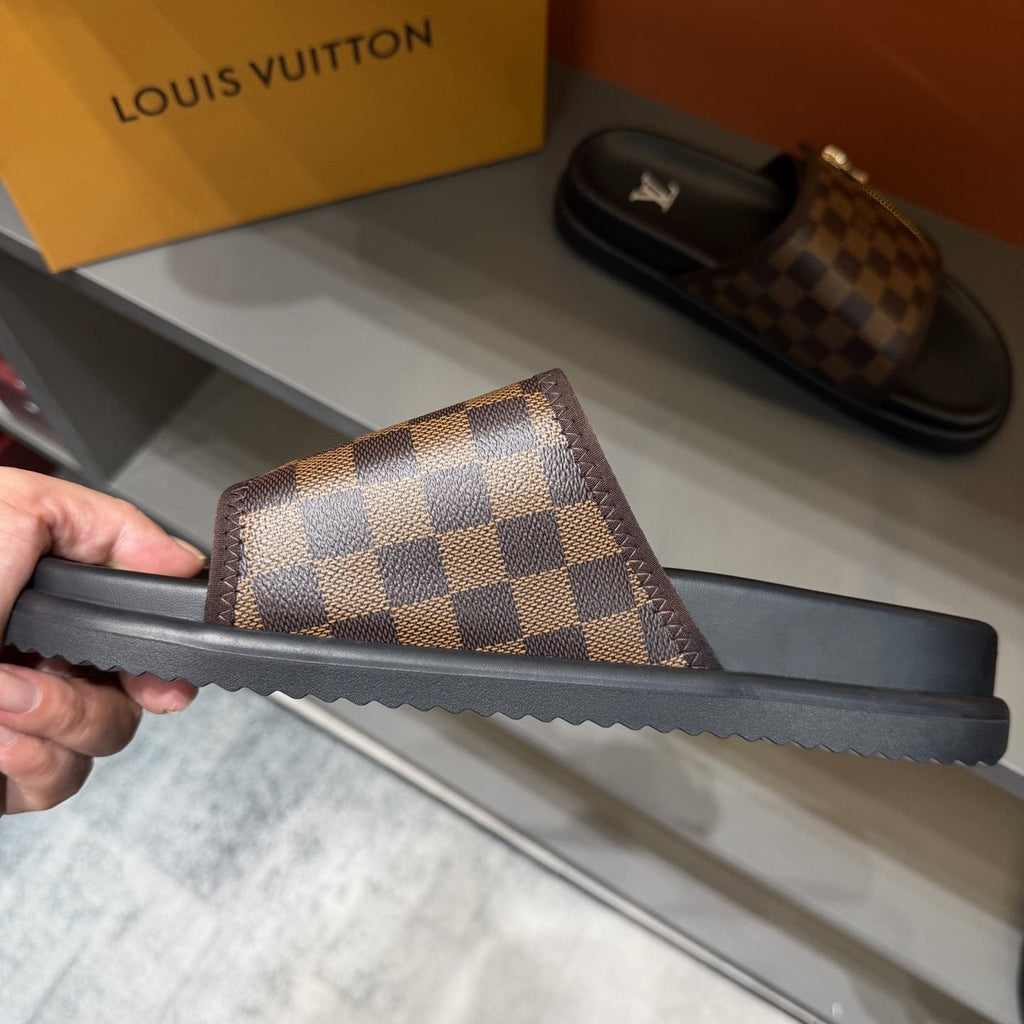 Louis Vuitton Checkered Zipper Slide Sandals — side