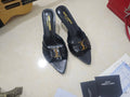 Saint Laurent Ruched Logo Mule Heels — front