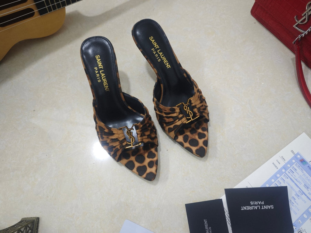 Saint Laurent Ruched Logo Mule Heels — front