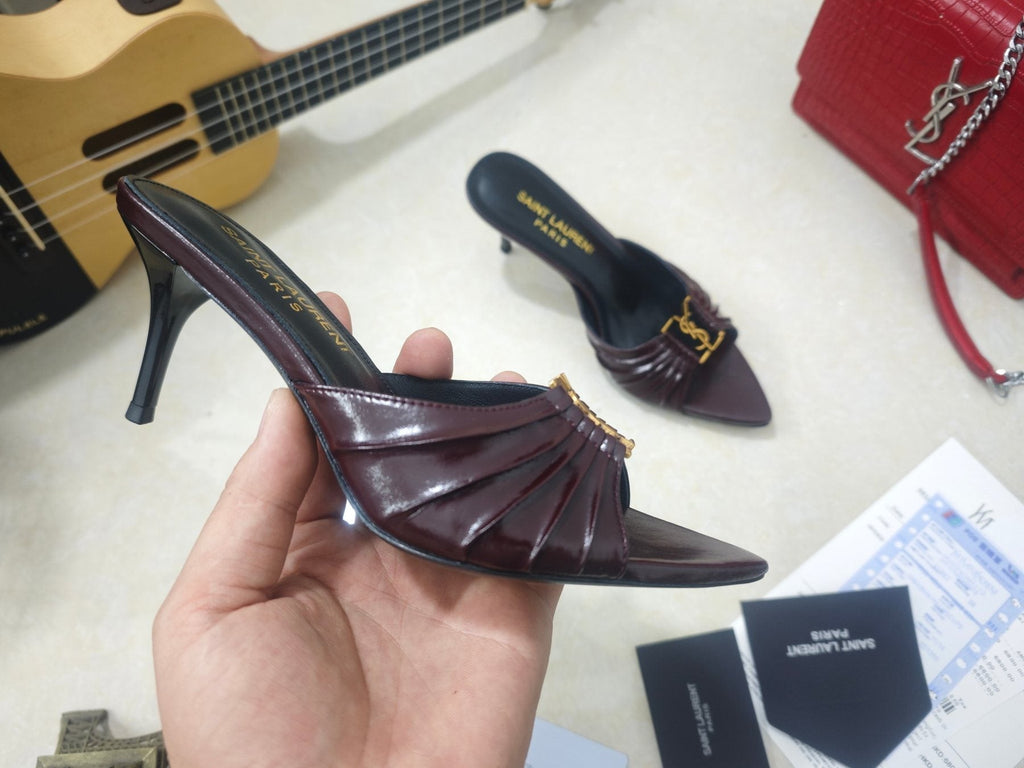 Saint Laurent Ruched Logo Mule Heels — side