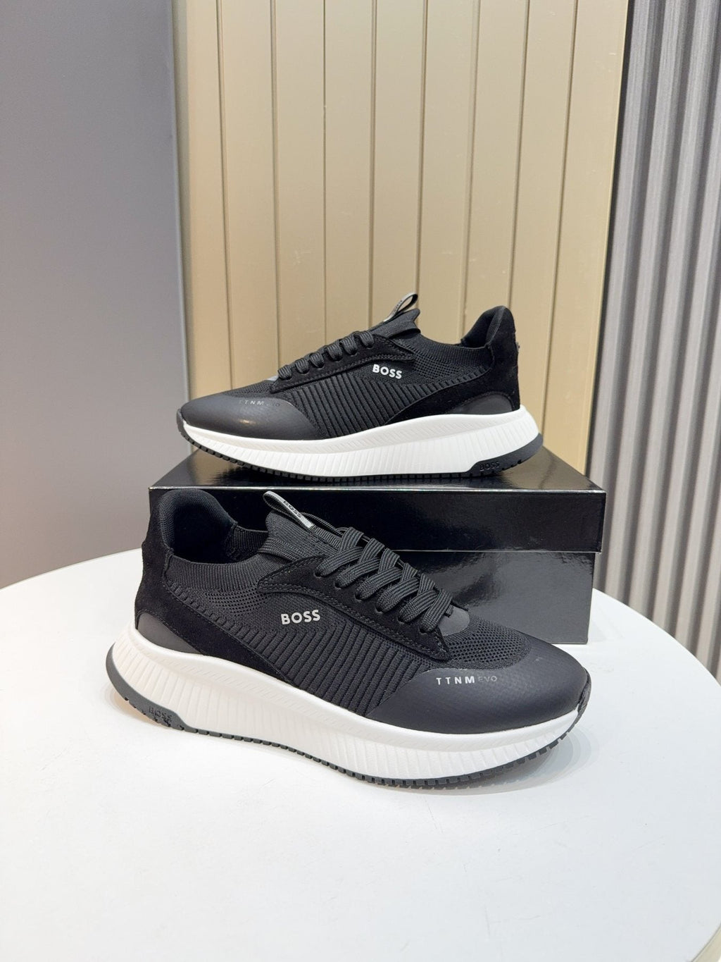 BOSS Knit Lace-Up Sneakers — side