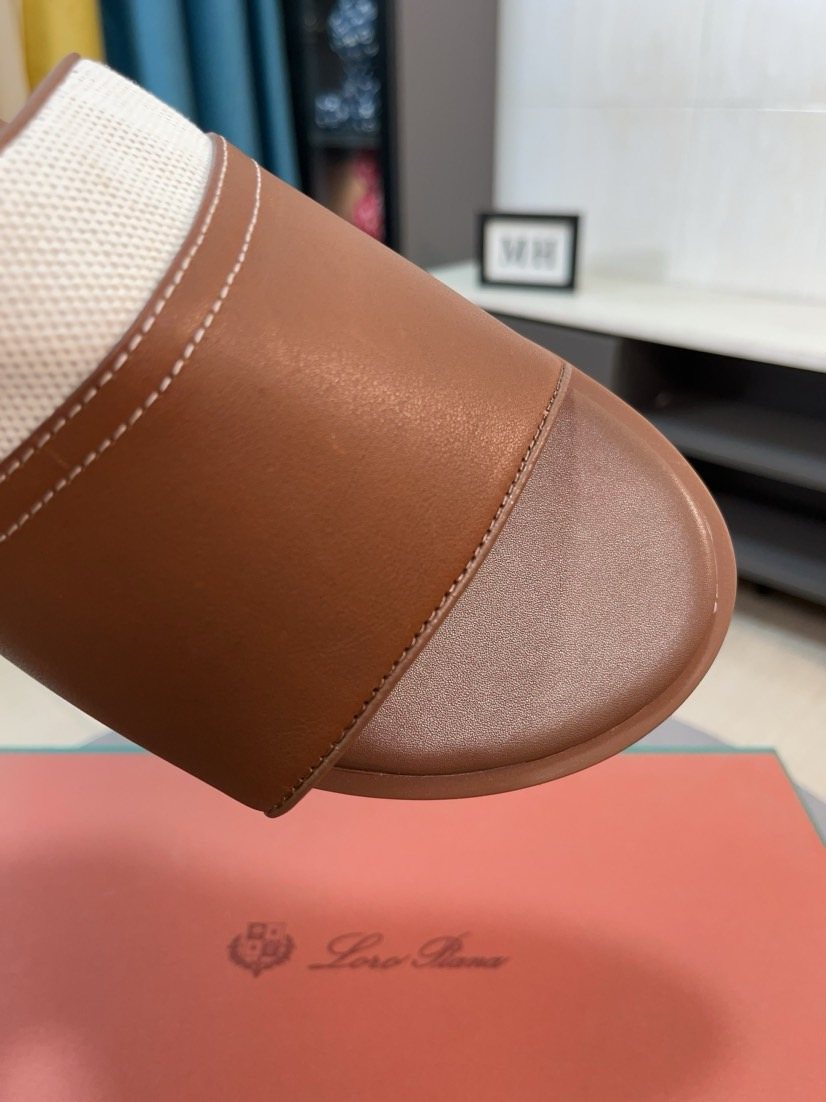 Loro Piana Contrast-Trim Slide Sandals — detail