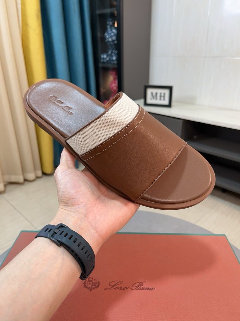 Loro Piana Contrast-Trim Slide Sandals — front