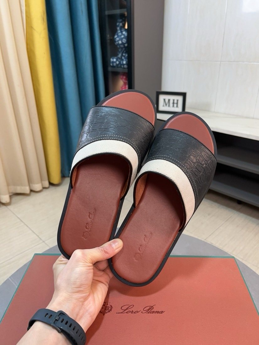 Loro Piana Contrast-Trim Slide Sandals — front