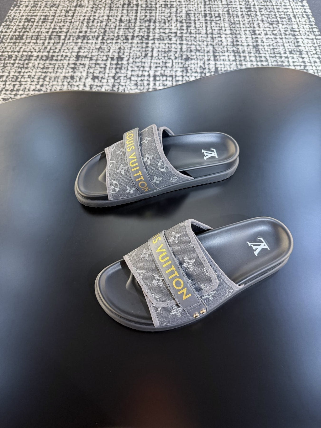 Louis Vuitton Patterned Strap Slide Sandals — front