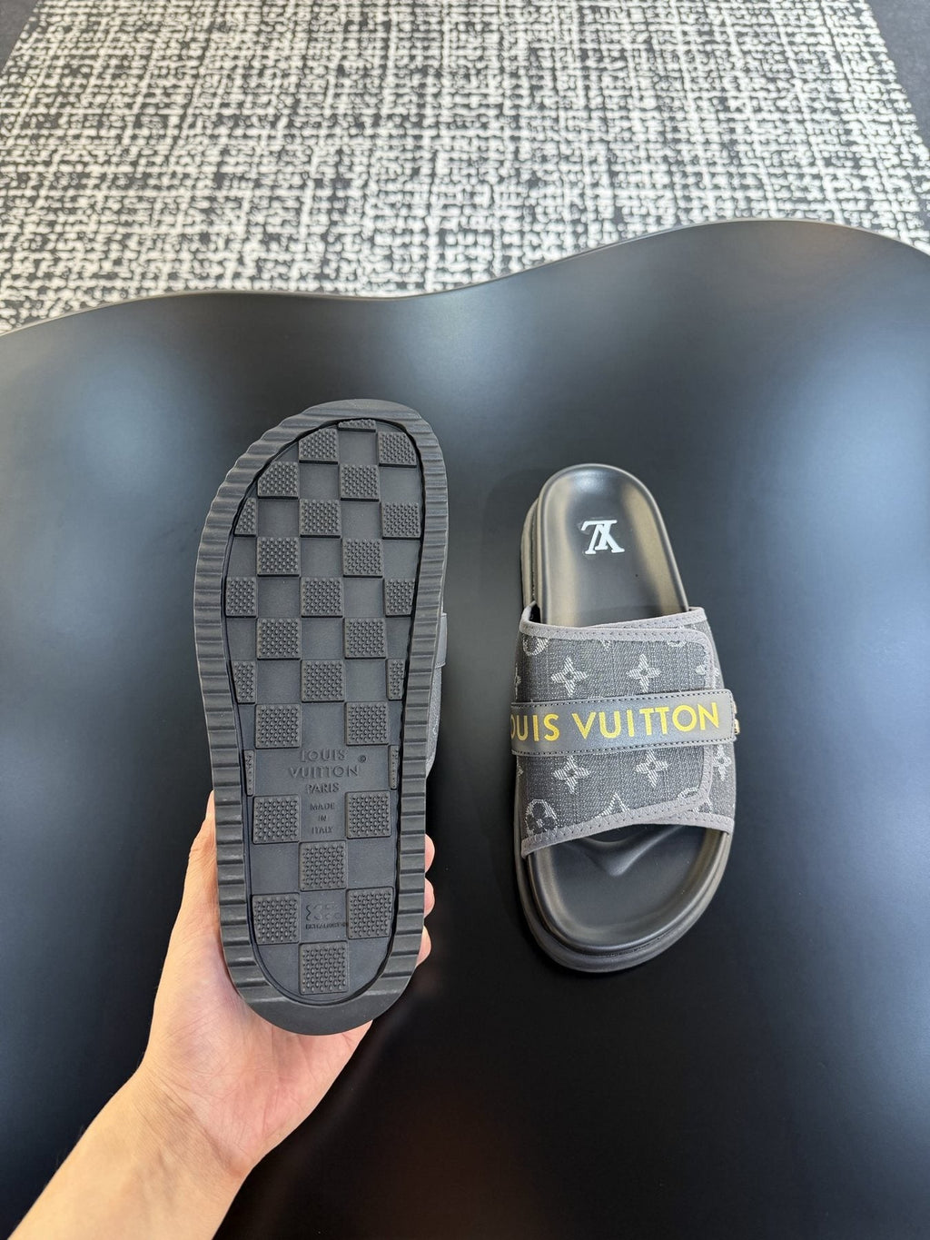 Louis Vuitton Patterned Strap Slide Sandals — side