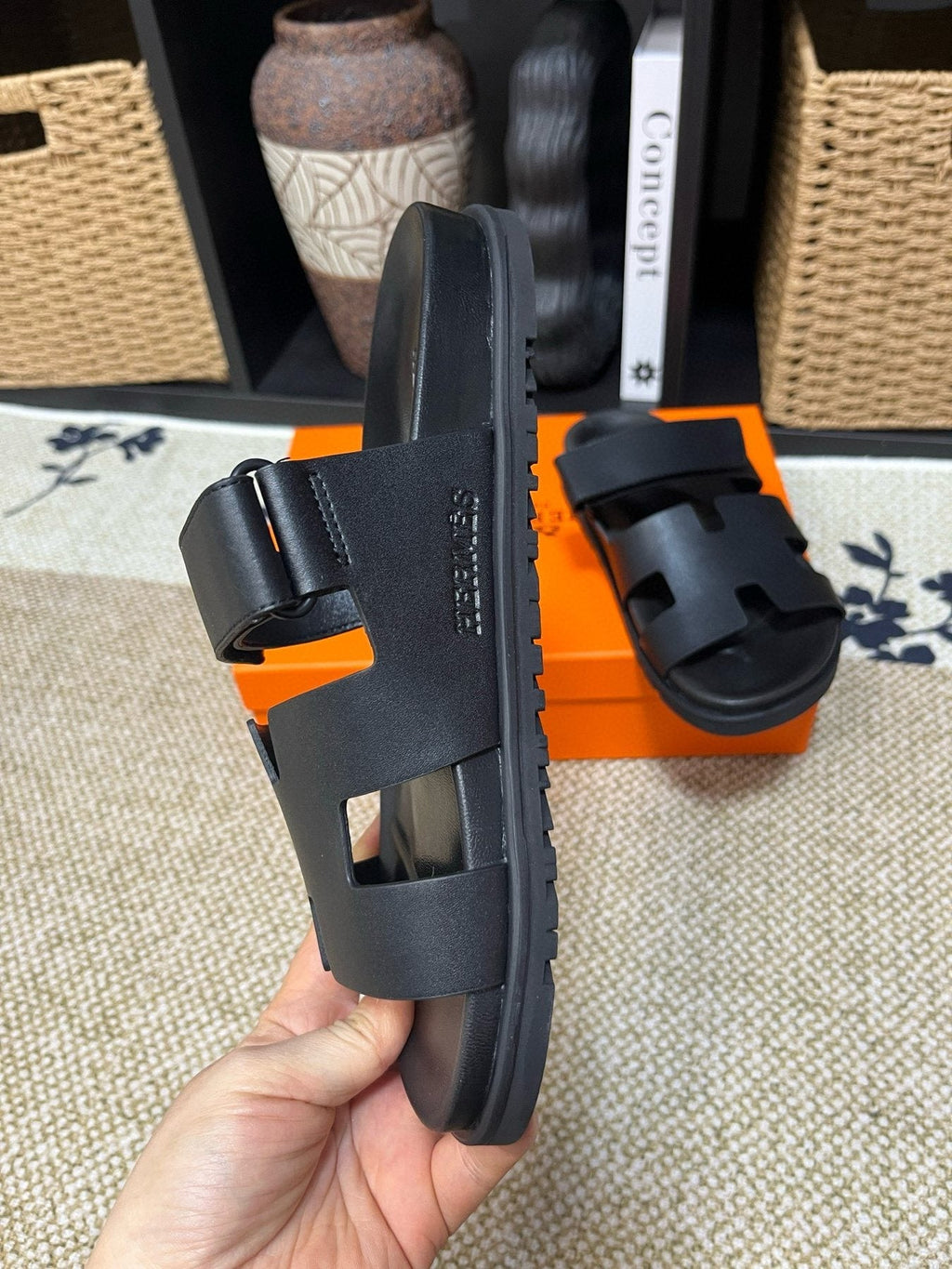 Hermes Cutout Slide Sandals — side