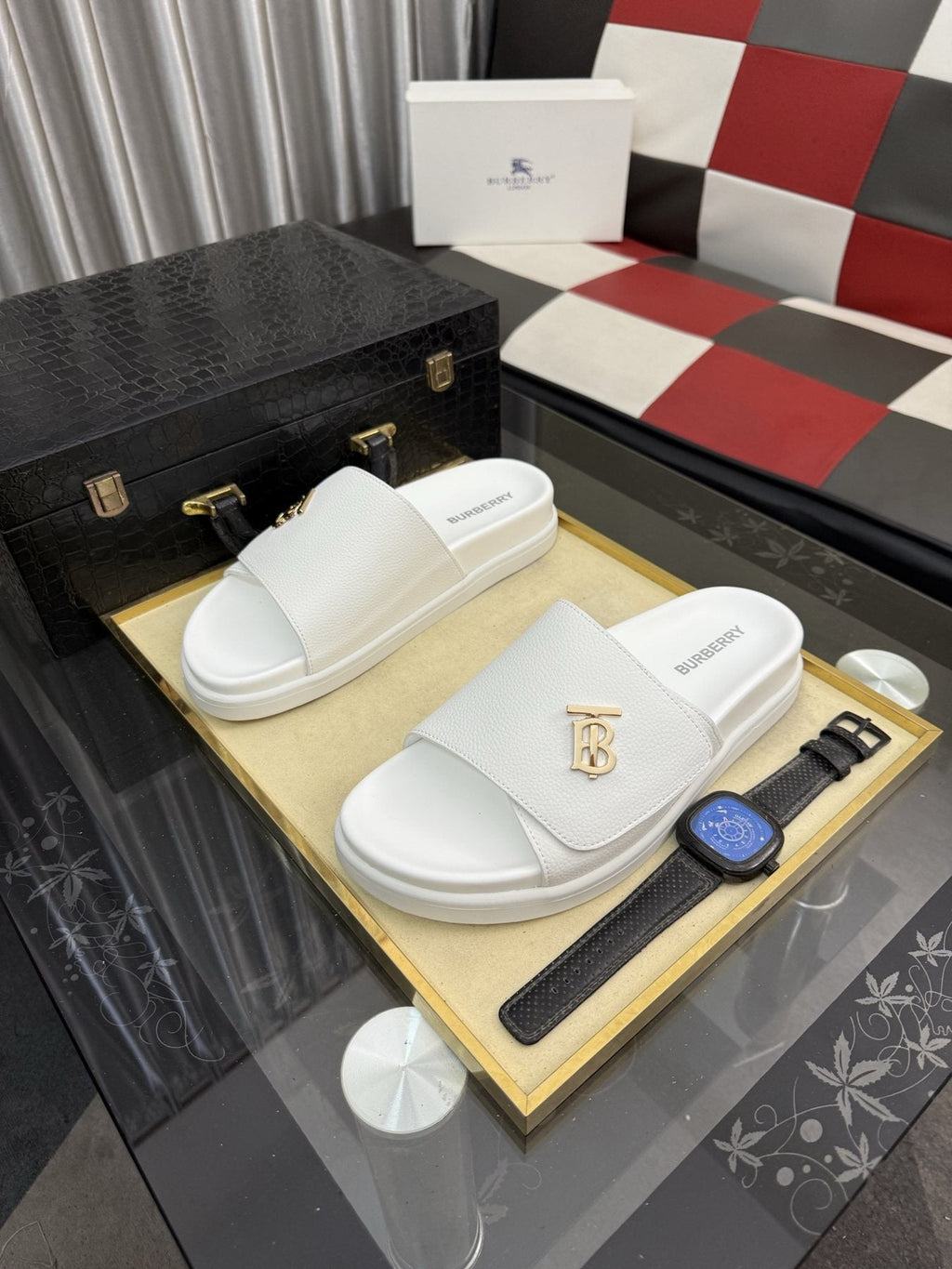 Burberry Monogram Slide Sandals — front