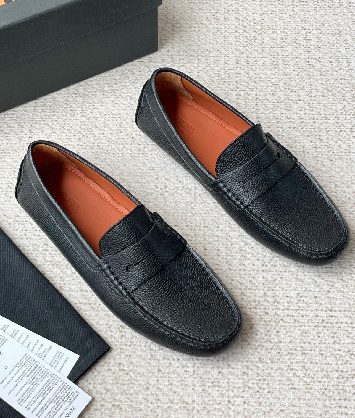 Zegna Pebbled Leather Penny Loafers — front