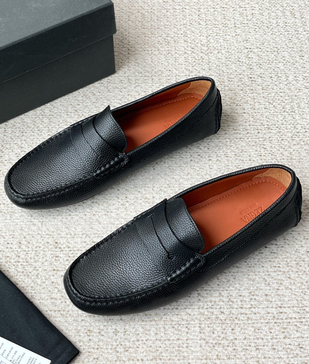 Zegna Pebbled Leather Penny Loafers — front