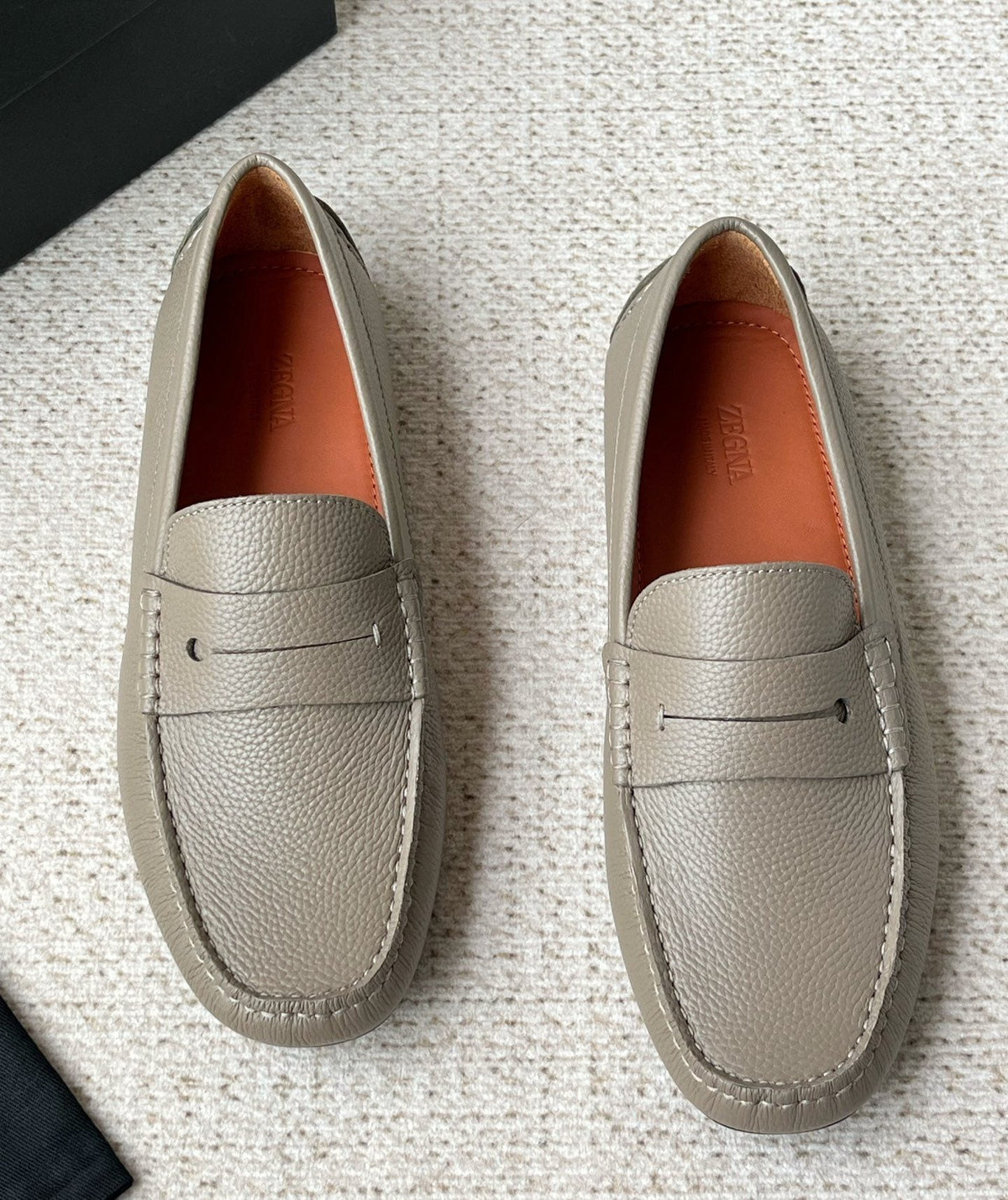 Zegna Pebbled Leather Penny Loafers — front