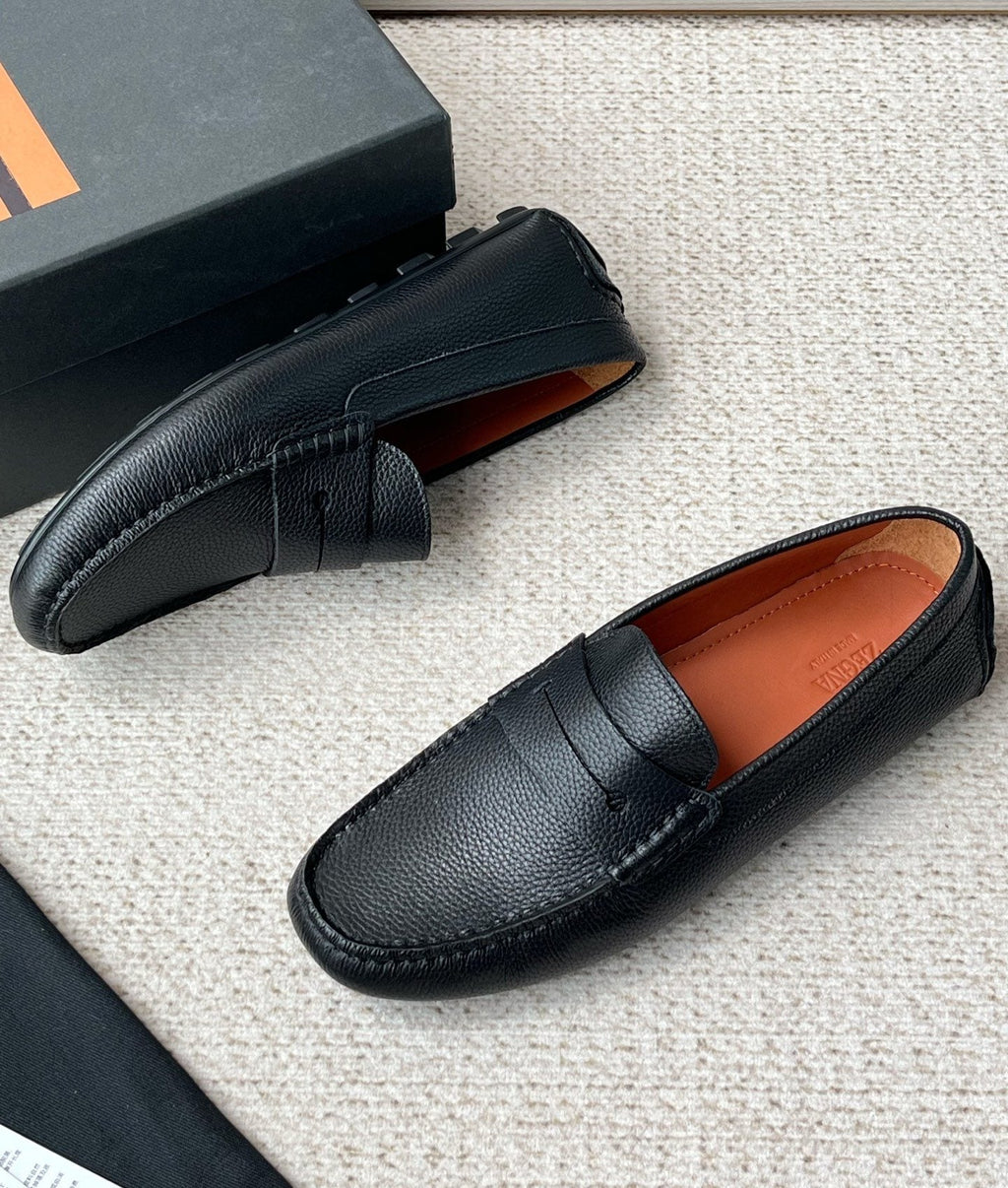 Zegna Pebbled Leather Penny Loafers — side