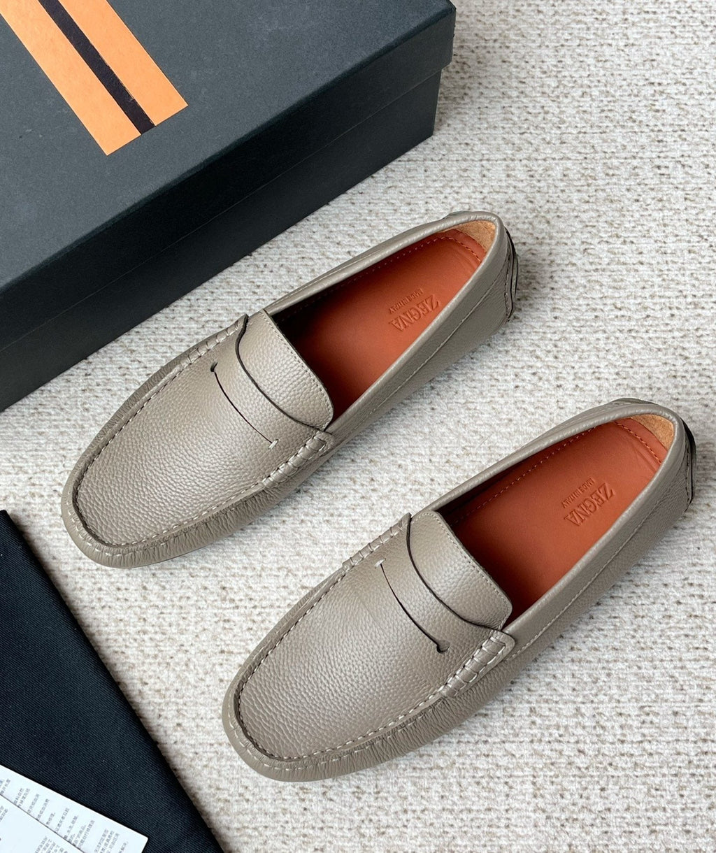 Zegna Pebbled Leather Penny Loafers — side