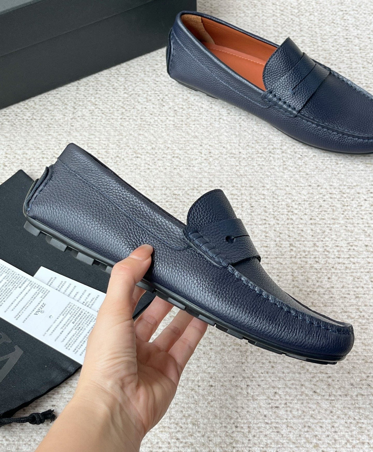 Zegna Pebbled Leather Penny Loafers — side