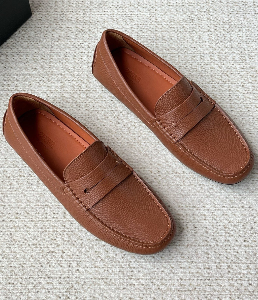 Zegna Pebbled Leather Penny Loafers — front