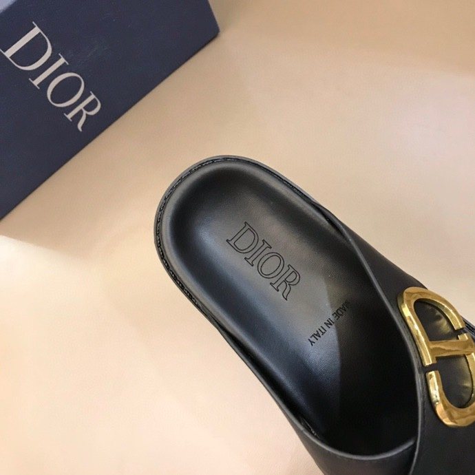 Dior Black Gold-Hardware Slide Sandals — detail