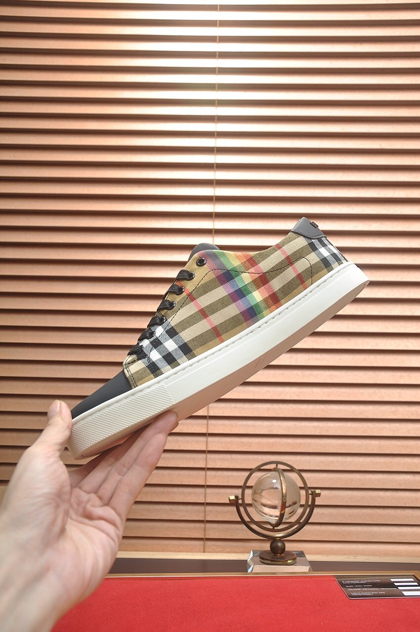 Burberry Beige Check Low-Top Sneakers — side