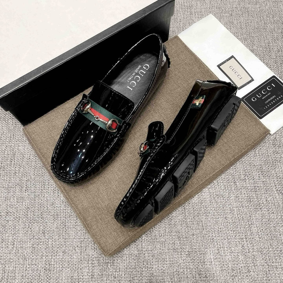 Gucci Black Web Stripe Loafers — side