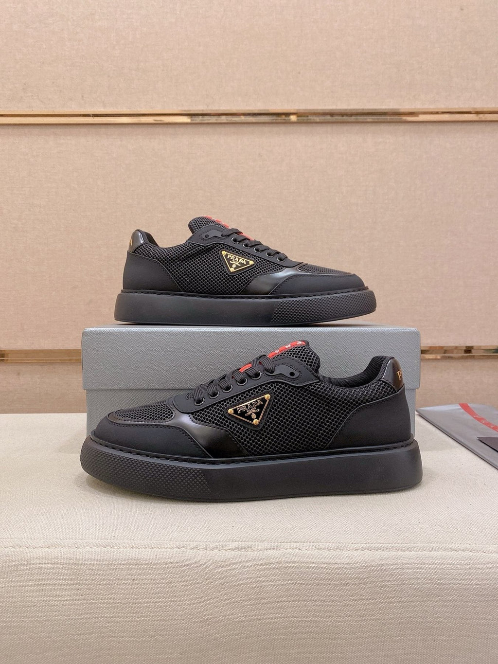 Prada White Red Accent Low-Top Sneakers — front