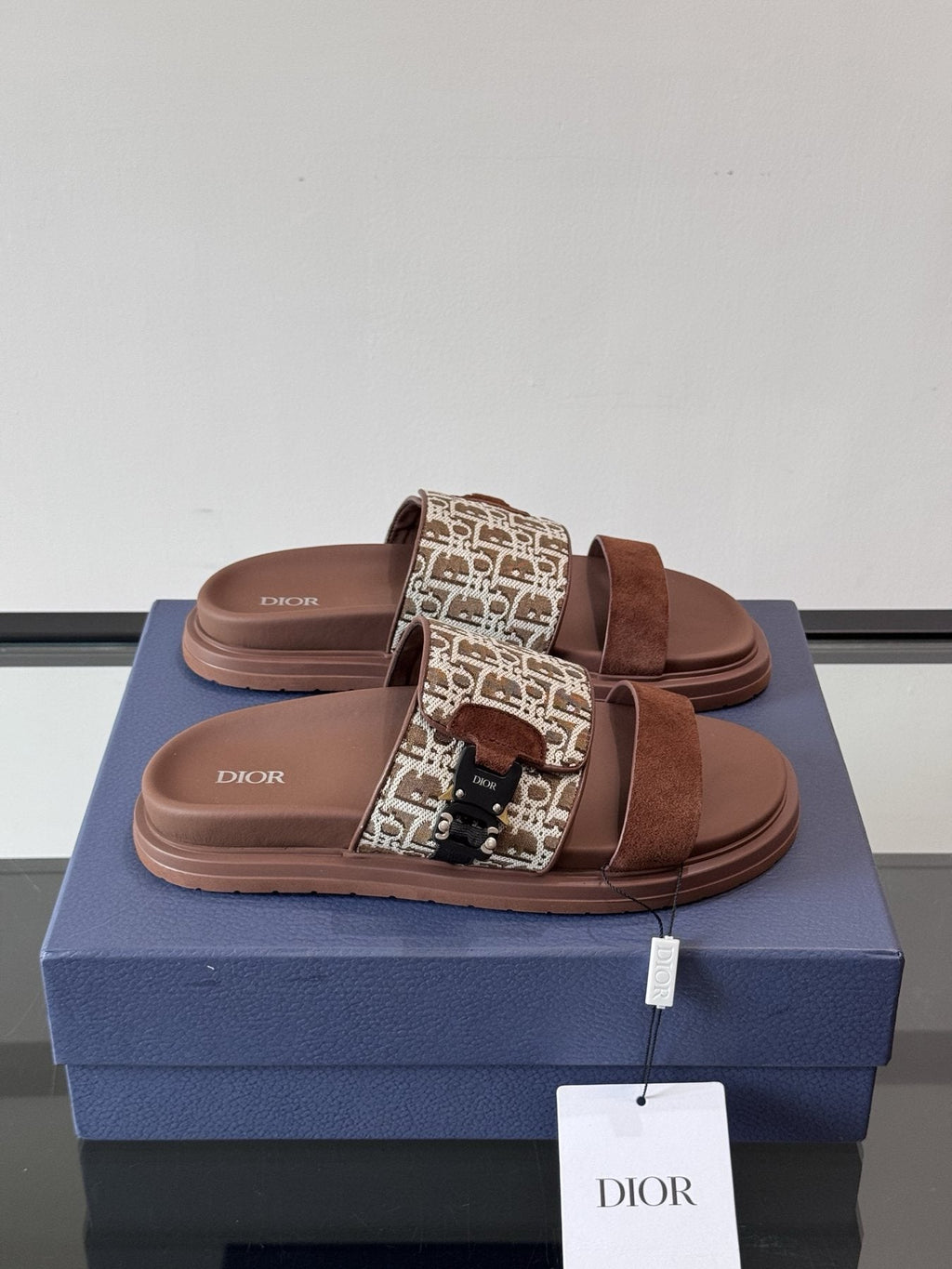 Dior Patterned Strap Slide Sandals — front