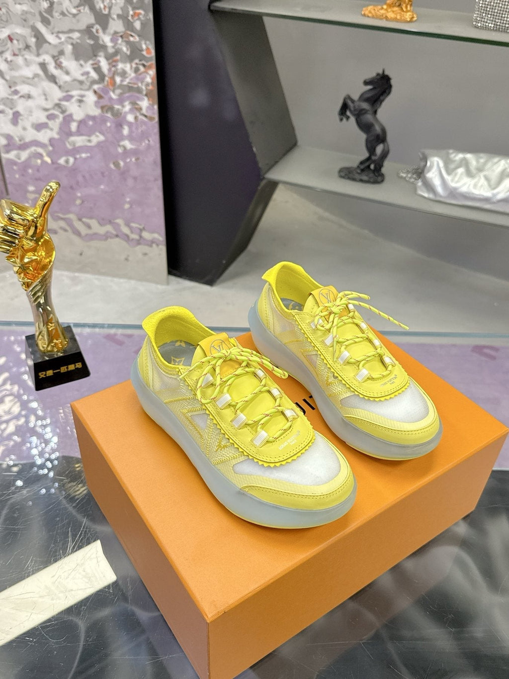 Louis Vuitton Aqua Blue and White Low-Top Sneakers — front