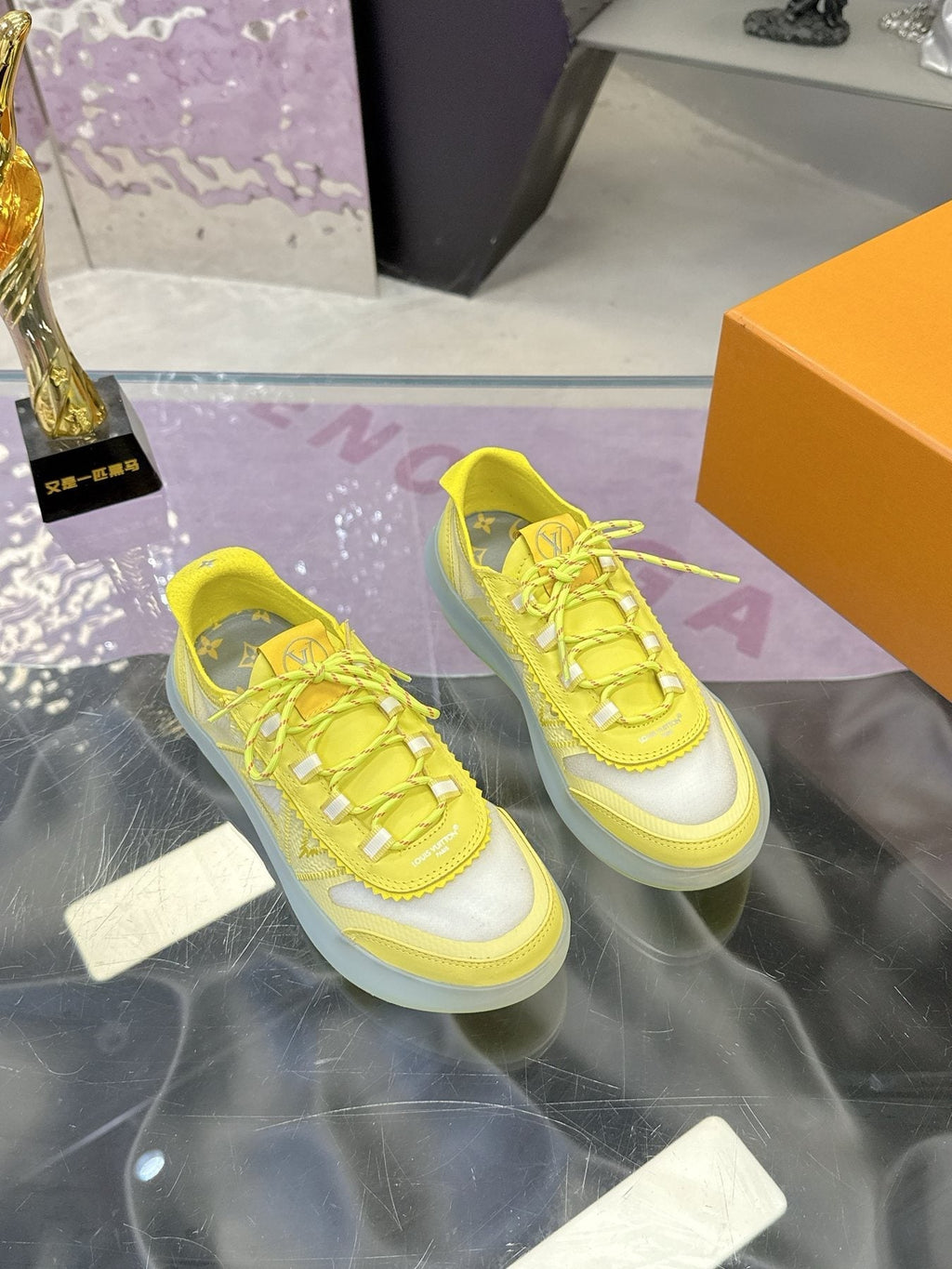Louis Vuitton Aqua Blue and White Low-Top Sneakers — front