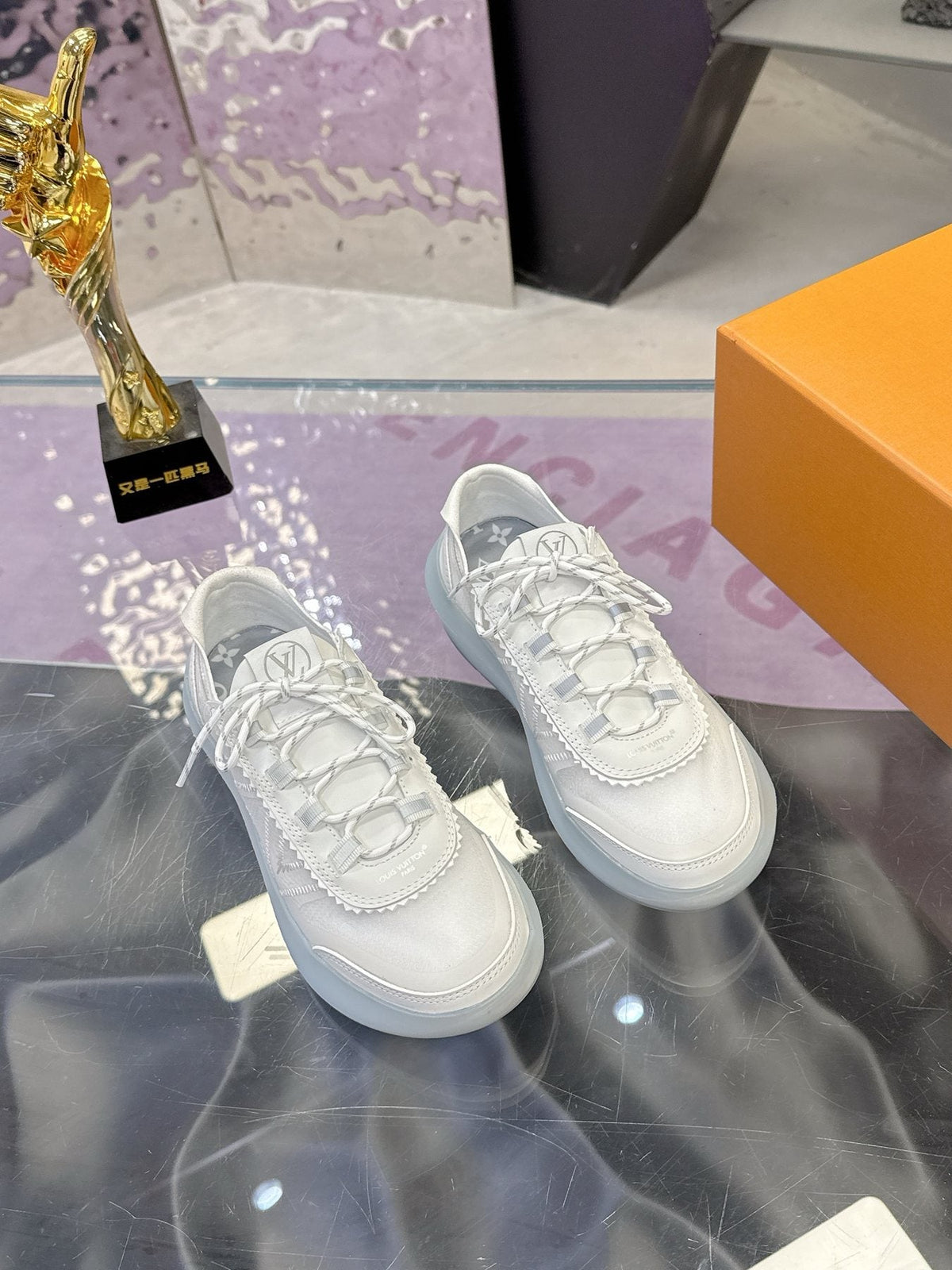 Louis Vuitton Aqua Blue and White Low-Top Sneakers — front