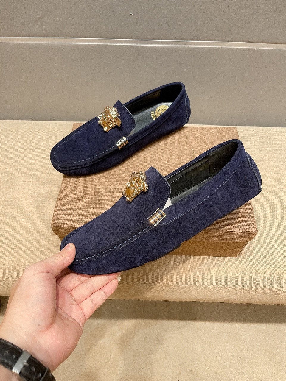 Men's Leather Loafers with Metal Medallion — front