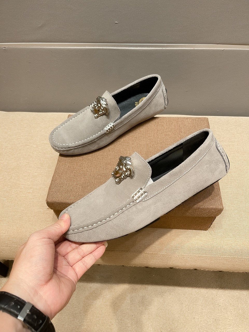 Men's Leather Loafers with Metal Medallion — front