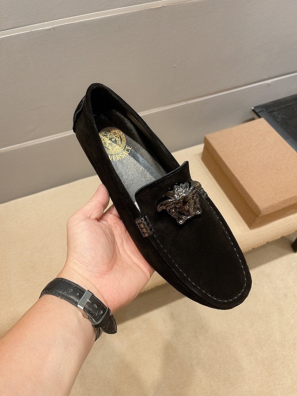 Men's Leather Loafers with Metal Medallion — front