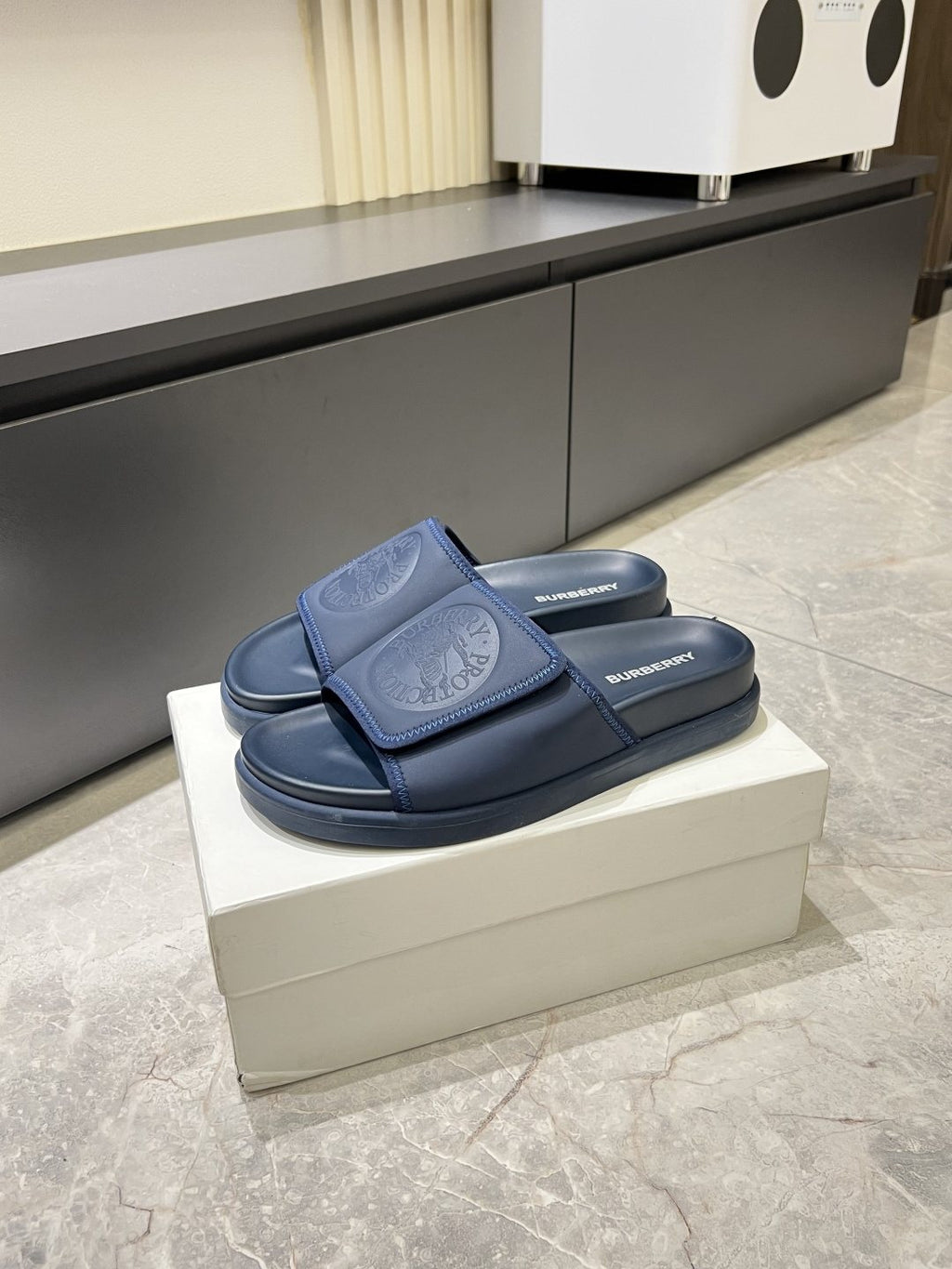 Burberry Embossed Check Slide Sandals — side