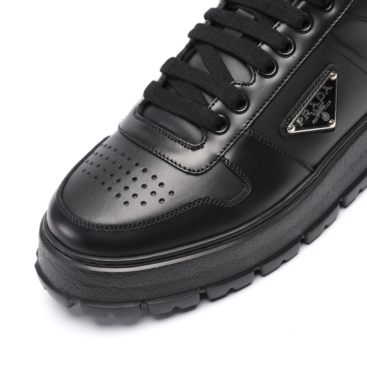 PRADA Triangle Plaque Low-Top Sneakers — detail