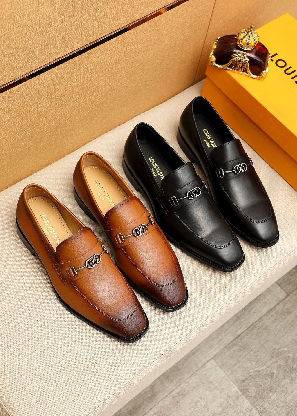 Louis Vuitton Metal-Bit Leather Loafers — detail