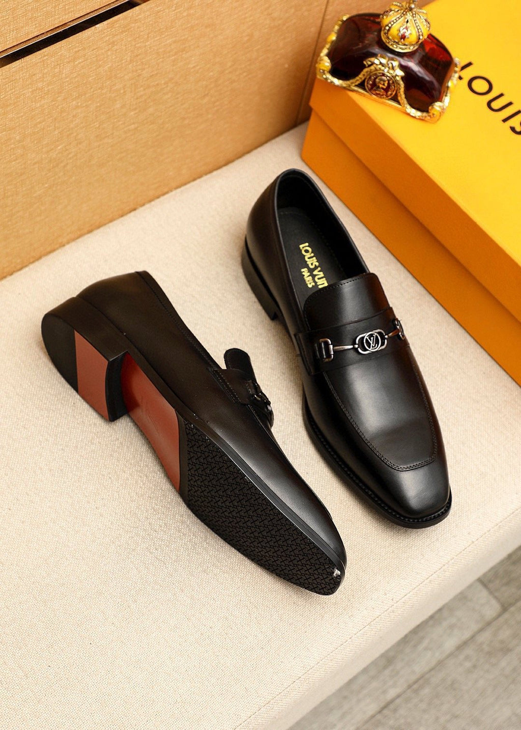 Louis Vuitton Metal-Bit Leather Loafers — front