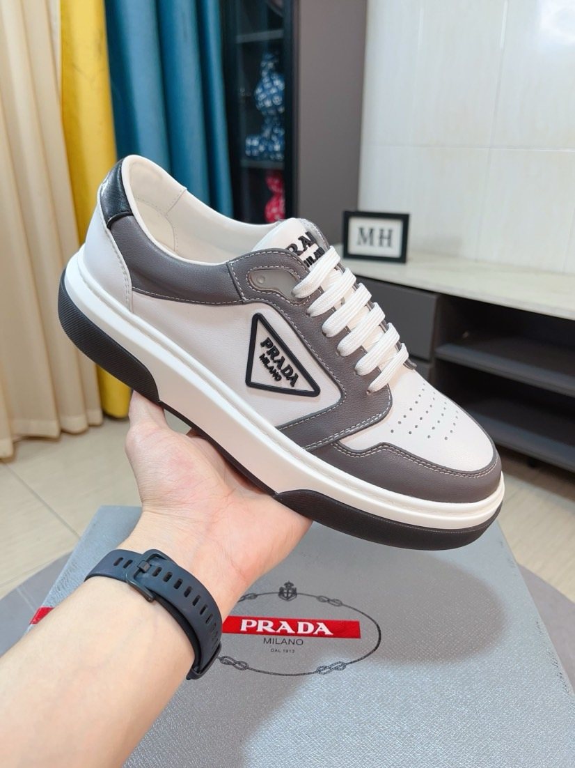 Prada Black, White & Taupe Low-Top Sneakers — model