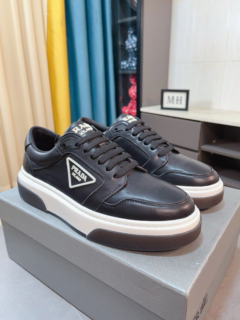 Prada Black, White & Taupe Low-Top Sneakers — front